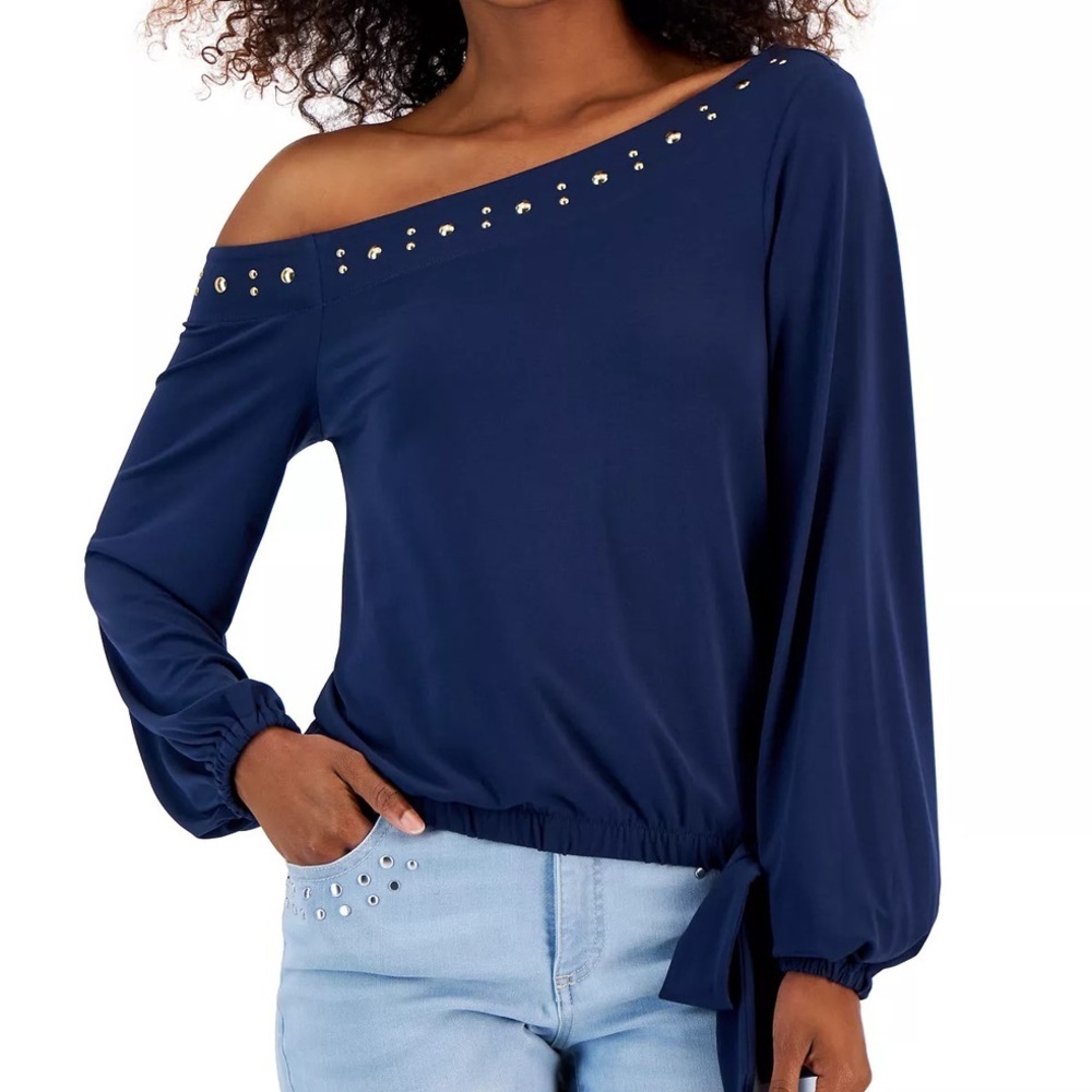 NWOT INC International Concepts Womens Asymmetric Side Tie Top Studded